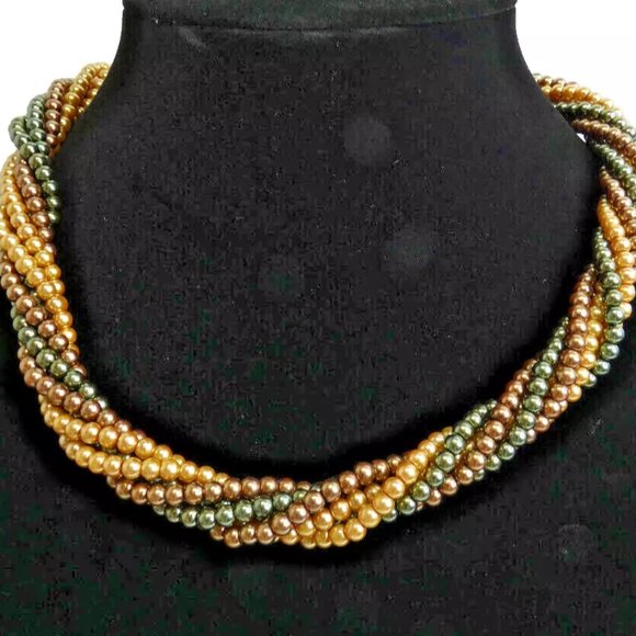 Bead Necklace 20" NWT Plus Earrings SET Twisted Choker 4 Colors 6 Strands - Picture 1 of 6